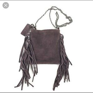 MOSSIMO Plum Purple Genuine Suede Fringe Crossbody